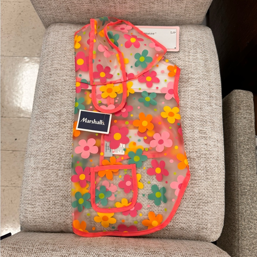 cupcakes & cashmere Clear Floral Dog Raincoat with Pink Trim